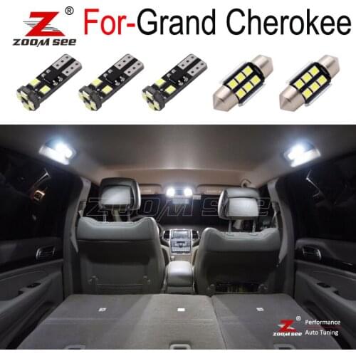 LED interior Dome Reading Overhead Ceiling Bulb + LED Plate footwell Light Kit for Jeep Grand Cherokee 1999 2000 2013 to 2017