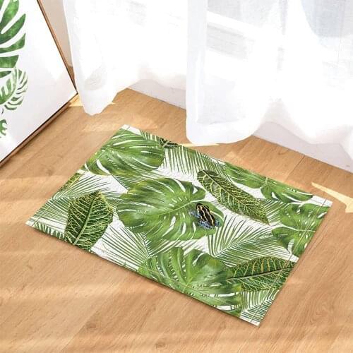 Tropical Hawaiian Exotic Plants Decor Frog on Monstera and Palm leaves Bath Rugs Non-Slip Doormat Floor Entryways Indoor Front D