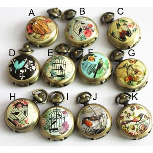 Vintage Brass Birdcage Butterfly Pocket Watch Necklace Mirror Watch, 11pcs/lot , Dia 2.9cm. Free shipping