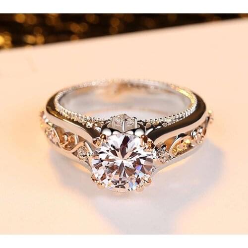 High Quality Romantic Pattern Rose Gold AAA+ Champagne Cubic Zirconia Ring for Women Engagement Party Jewelry