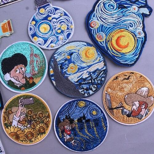 Funny Van Gogh Pacth Iron On Embroidery Patches For Clothing Starry Sky Patches On Clothes DIY Stripes For Jackets Decro