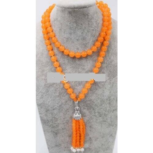 Pearl and orange color jade round 10mm leopard clasp necklace 35inch wholesale