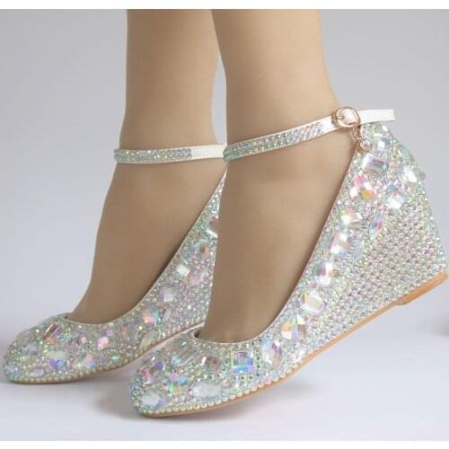 BaoYaFang AB crystal Wedding shoes women high heels Pointed Toe shoes Bridal party dress shoes woman High Pumps Ankle Strap