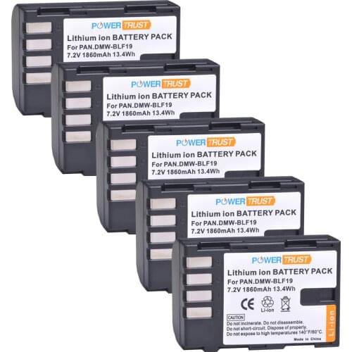 PowerTrust 5Pcs DMW-BLF19 DMW-BLF19E BLF19 BLF19E Camera Battery for Panasonic Lumix GH3 GH4 GH5 DMC-GH3 DMC-GH4 DMC-GH5