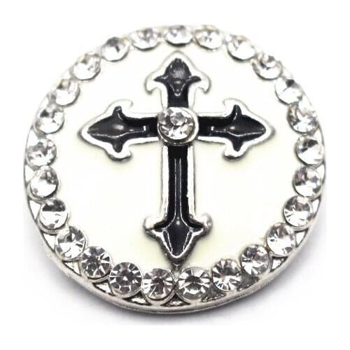 10pcs/lot Enamel Cross Snap Buttons White Crystal Silver Snap Charms Fit 18mm DIY Snap Bracelets Necklace Jewelry Making