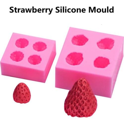 3D Strawberry Silicone Mold 4 Holes Strawberries Shapes Fondant Chocolate Molds Silicone Baking Mold Ice Cream Cake Topper Decor