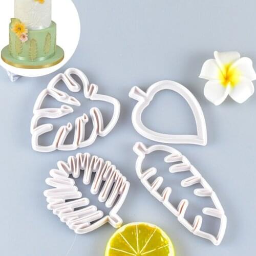 4Pcs/Set Leaf Plastic Biscuit Sugar Craft Mold DIY Kitchen Cake Decorating Tools Cookie Cutter Stamp Fondant Embosser Mold