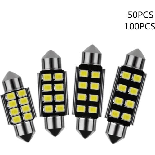 50PCS 100PCS dome lamps 31mm 36mm 39mm 41mm Festoon 8 smd LED ERROR FREE2835 CANbus C5W led interior reading white ice blue