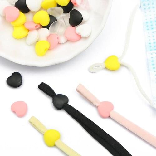 50PCS Colorful Heart Shape Silicone Cord Locks Adjustable Bead Mask Drawstrings Button Non Slip Stopper Lanyard Buckle Tools
