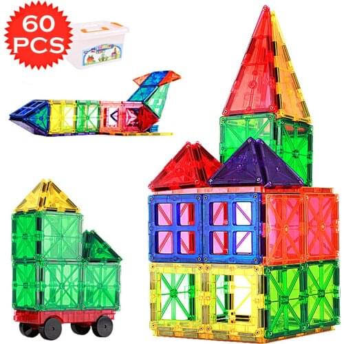 60PCS Big Size Magnetic Construction Set Model&Building Transparent Magnetic Blocks Educational Toys for Children Kids Gift