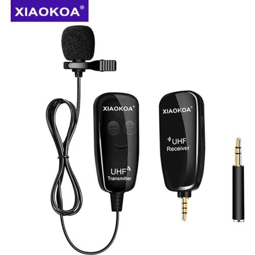XIAOKOA UHF Lavalier Lapel Wireless Microphone Recording Vlog Youtube Live Interview for Iphone Ipad PC Android DSLR microphone