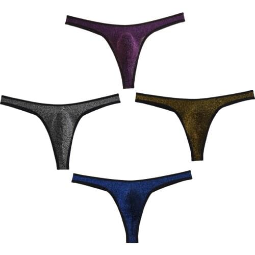 Glitter Charming Sexy Mens Thongs And G-Strings Protruding Pouch Male Thong Underwear Men Bikini Tangas Mini Shiny T-Back