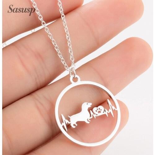 Stainless Steel Corgi Heart Footprint Long Chain Necklace Women Men Fashion Dog Heartbeat Pendant Necklaces Lovers Gift 2020