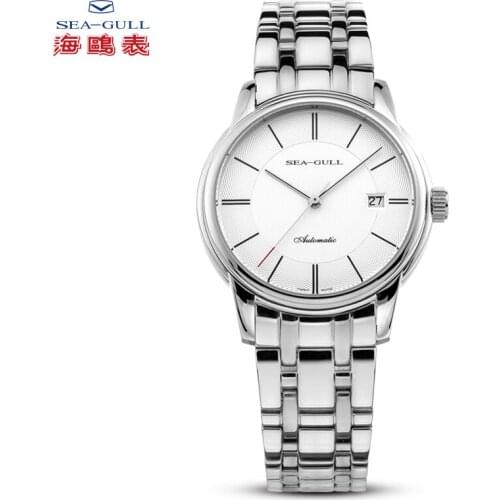 Seagull mens watch business steel belt automatic mechanical watch waterproof leather buckle sapphire mens watch D816.405