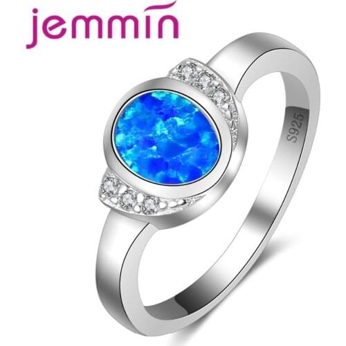 Exquisite Round Crystal Hot Blue Fire Opal Ring Authentic 925 Sterling Silver Jewelry Women Fashion Glegant Ring