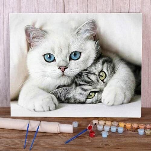 Animal Cat DIY Painting By Numbers Set Acrylic Paints 50*70 Canvas Pictures Decorative Paintings Adults Handicraft Drawing