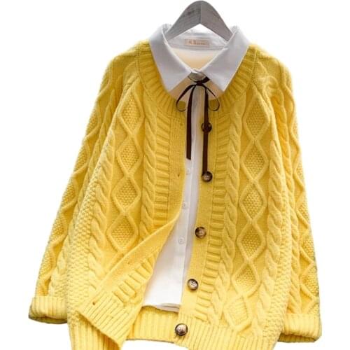 Fashion Sweater Women Cardigan Beige Blue Pink Yellow Knit Jacket Coat New Korean Loose O-Neck Long Sleeve Knitted Tops Female