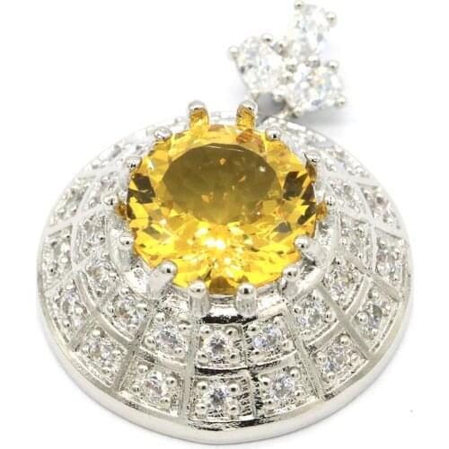 35x26mm Beautiful Round Created 3D Golden Citrine Rhodolite Garnet White Zircon For Women Daily Wear Silver Pendant Dating