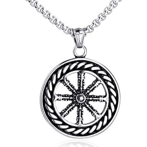 Round Nordic Viking 316L Stainless Steel Ax Necklace for Men Silver Color Big Necklaces & Pendants Jewelry gargantilla