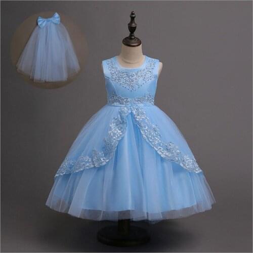 Lace Pearl embroidery Girls Dress Kids Clothes Children white Wedding dress Party Dress Princess Swallowtail evening dress 4-12y