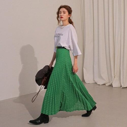 Summer Midi Skirt Female Casual High-Waisted Skirt Ladies Solid Folds Gauze Long Skirts Womens 2021 Summer Womens Clothing