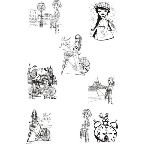 Fashion Girl Stamps Scrapbook Decoration Stamps Bicycle Girl Journal Stamps