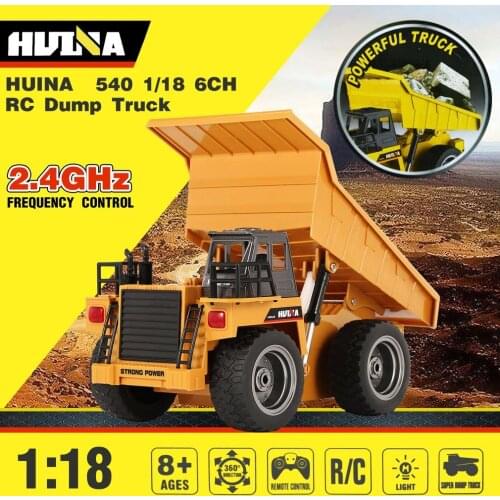 Huina 540 RC Car Truck 1:18 2.4G 6 Channel Remote Control Car Metal Engineering Dump Truck 4 Wheel Realistic Machine Loader Toys