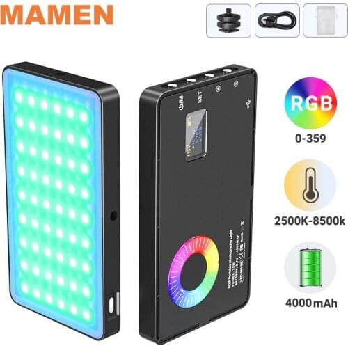 MAMEN Multi-function LED RGB Video Light 4000mAh 2500-8500K CRI 95+ Photographic Lighting for Camera Selfie Vlog Youtube Light