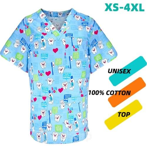 Fashion Scrubs Top Uniforms for Women Multicolor Short Sleeved Beautician Dentist Spa Clothing Nurse Doctor Workwear Scrub Tops