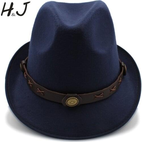 Men Fedora Hat for Winter Autumn Dad Gangster Trilby Felt Homburg Church Jazz Hat Size 58cm