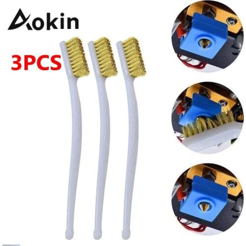 Aokin 3PCS 3D Printer Cleaner Tool Copper Brush Copper Wire Toothbrush Handle For Nozzle Block Hotend Hot Bed Cleaner Derusting