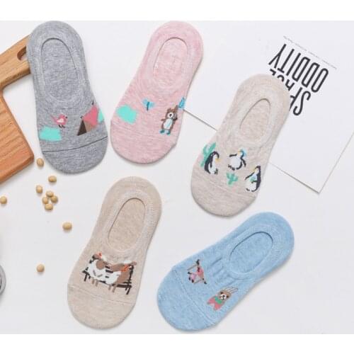 Womens Low Cut Boat Short Socks 1 Pair Cartoon Rabbit Sheep Cat Socks Casual Cotton Summer Ankle Socks Female Sox EU 35-43 Size