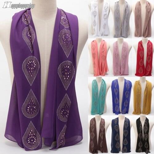 Newest Plain Rhinestone Muslim Hijab Shawls Women Fashion Chiffon Headwrap Scarves Turban Arab Female Shayla 70cm*170cm
