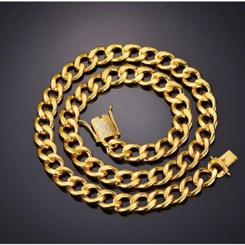 2021 Gold Color 12mm Iced Out Zircon Cuban Necklace Chain Hip Hop Jewelry Copper Material CZ Clasp Mens Necklace Link 24,28 Inch