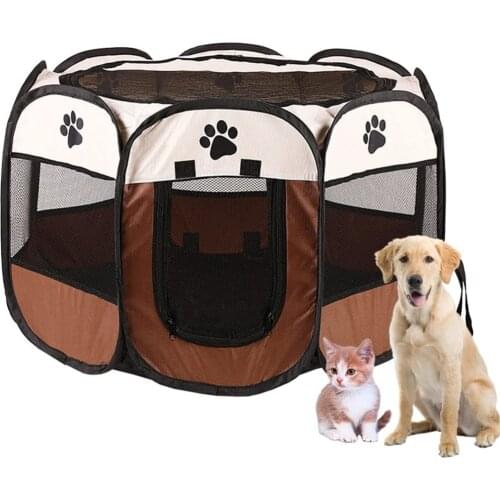 Pet Cage Portable Pet Tent Folding Dog House Octagonal Cage Cat Tent Playpen Easy Operation Puppy Kennel Fence Large Dogs House