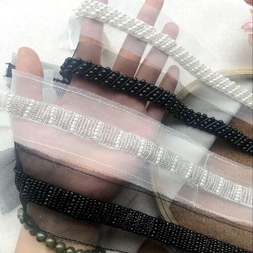 Mesh Pearl Vintage Beaded Lace Trim Mesh Fabric Paillette Lace Beaded Pearl Trims Ribbon Braid Lace Appliques
