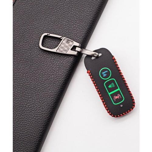Luminous 100% Leather Key Case Cover For Honda PCX 125 150 SH125 SH300 2016-2020 Super Cub 125 2 Button Key Protect Shell