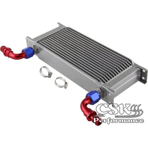 Universal 16 Row AN10 Engine Transmission Oil Cooler w/ Fittings Kit Silver