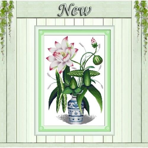 Lotus vase flower decor home decor painting counted printed on canvas DMC 14CT 11CT Cross Stitch Needlework Sets Embroidery kits