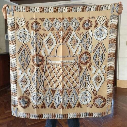 Pearl Bag Print 100% Twill Silk Scarf for Women Square Silk Shawl Wraps 88*88cm