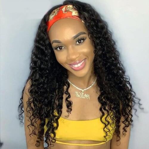 Deep Wave Headband Wig Human Hair Wigs For Women Glueless Brazilian Full Machine Made Wig DeepCurly Headband Wig Free Scarf