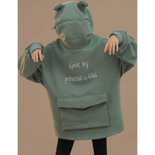 Women Autumn Thick Loose Sweatshirt Harajuku Letters Printed Pullover Lovely Frog Casual Hooded Hoodies Female Thicken Coat