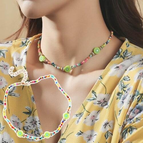 Boho Handmade Diy Rice Bead Necklace Letter Lucky Love Girl Choker Clavicular Chain Colorful Female Beach Collier Femme Jewelry