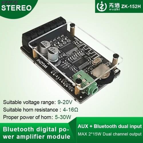 ZK-152H TPA3110D2 Bluetooth 5.0 Amplifier Board 15W+15W 2.0 Channel Stereo Audio with AUX Jack Cover Case For Speakers