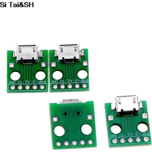10PCS MICRO USB To DIP Adapter 5pin Female Connector B Type PCB Converter Breadboard Switch Board SMT Mother Seat