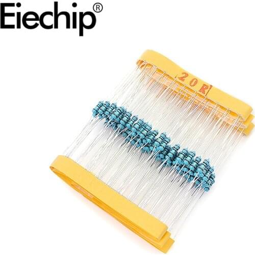 100pcs/lot 1/4W 1% Metal film resistor 20R 0.25W resistance 20 ohm Throught Hole