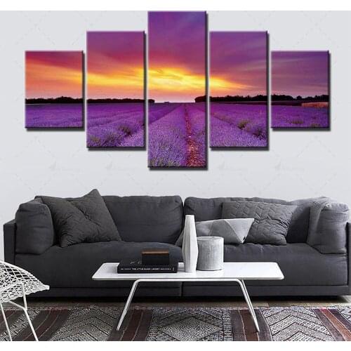 Home Decor Canvas Sunset Painting Lavender Pictures Wall Art Prints Modern Modular Landscape Poster For Frame Living Room 5 Set