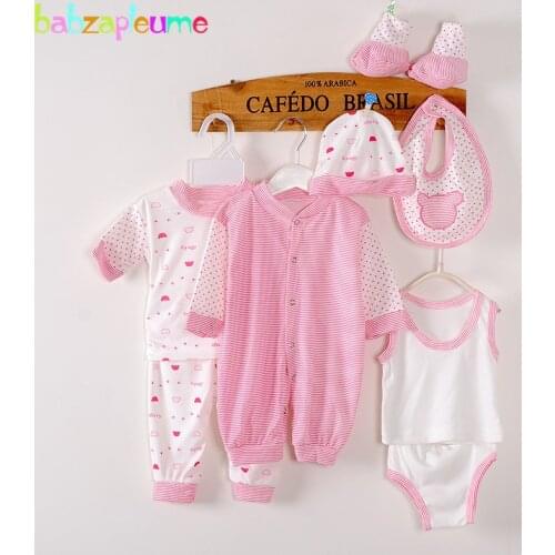8PCS/0-3Months/Spring Summer Newborn Baby Girls Boys Clothes Cotton Striped Rompers+T-shirt+Pants+Hat Infant Clothing Set BC1002