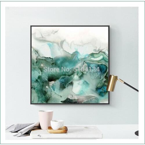 Abstract Mint Green Marble Hand Painted Green Canvas Oil Painting Gallery Interior Wall Oil Pictures for Living Room Home Decor