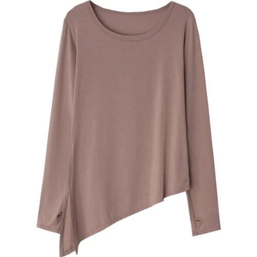 Asymmetrical Bandage Modal Women T-Shirts Autumn New Solid Casual All Match Female Pulls Outwear Tops Tees